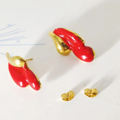 1 Pair IG Style Lady Water Droplets Enamel 304 Stainless Steel 18K Gold Plated Ear Studs