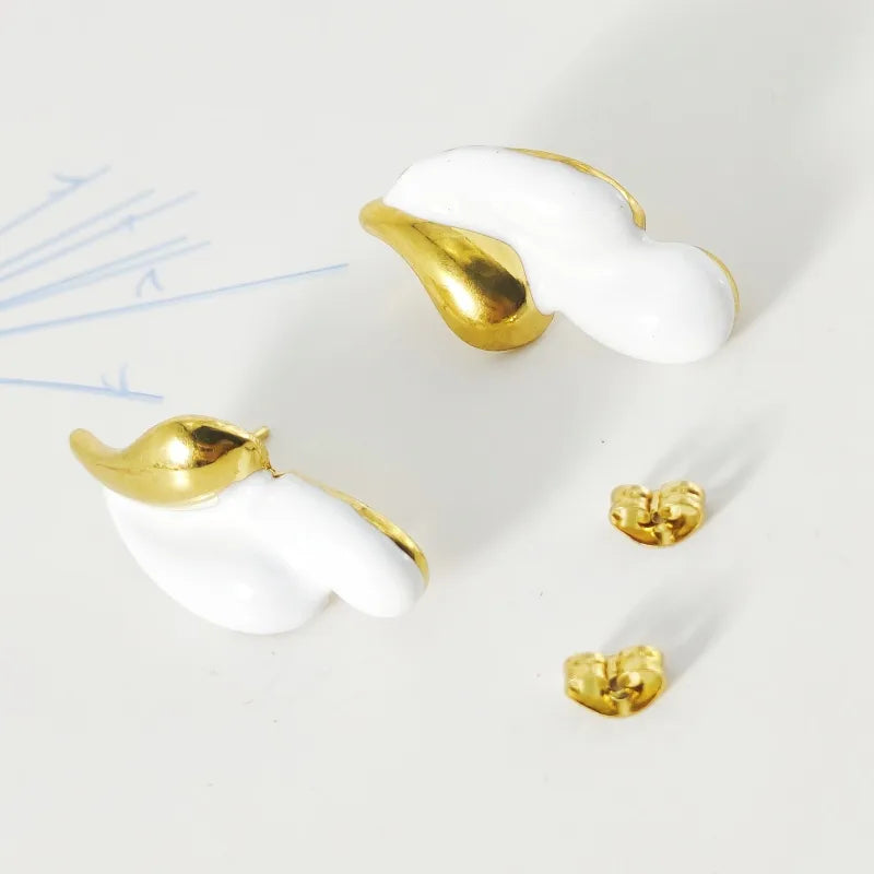 1 Pair IG Style Lady Water Droplets Enamel 304 Stainless Steel 18K Gold Plated Ear Studs