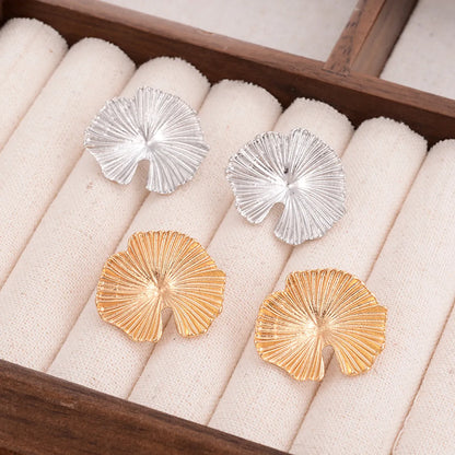 1 Pair Ig Style Leaf Ginkgo Leaf Asymmetrical Plating Alloy 14k Gold Plated Ear Studs