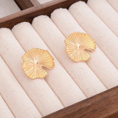 1 Pair Ig Style Leaf Ginkgo Leaf Asymmetrical Plating Alloy 14k Gold Plated Ear Studs