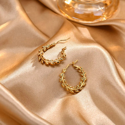 1 Pair Ig Style Leaf Plating Metal Stainless Steel 18k Gold Plated Hoop Earrings