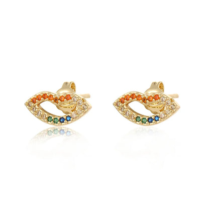 1 Pair Ig Style Lips Heart Shape Plating Inlay Copper Zircon Gold Plated Ear Studs