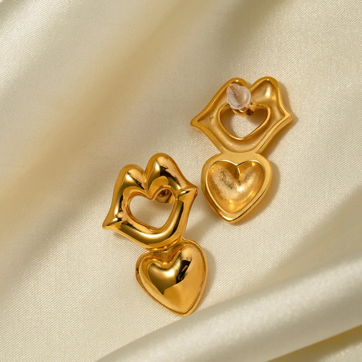 1 Pair Ig Style Lips Heart Shape Plating Stainless Steel 18k Gold Plated Drop Earrings