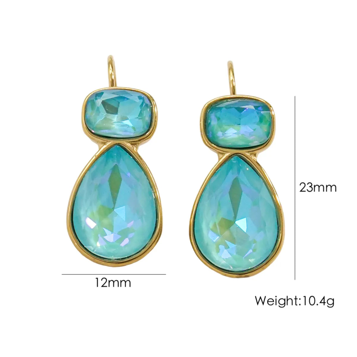 1 Pair IG Style Luxurious Simple Style Water Droplets Rectangle Polishing Inlay 304 Stainless Steel Zircon 14K Gold Plated Earrings