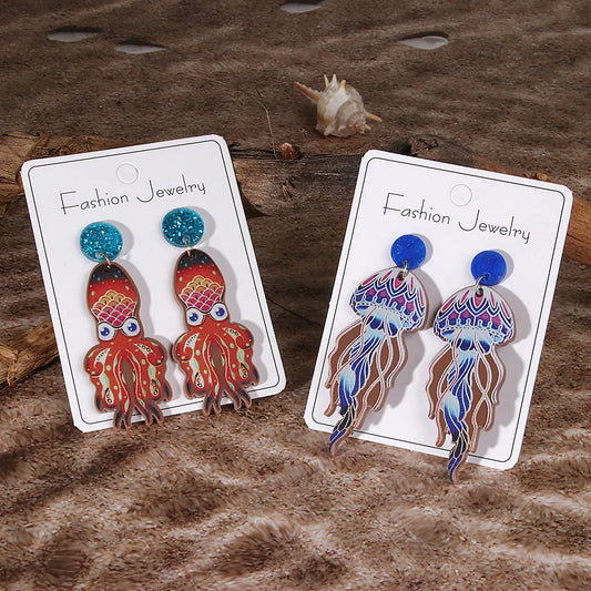 1 Pair IG Style Marine Style Jellyfish Octopus Polishing Arylic Drop Earrings