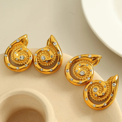 1 Pair IG Style Marine Style Simple Style Geometric Conch Polishing Inlay 304 Stainless Steel Rhinestones 18K Gold Plated Earrings Ear Studs