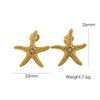 1 Pair IG Style Marine Style Tropical Starfish Polishing Plating Inlay 304 Stainless Steel Rhinestones 14K Gold Plated Ear Studs