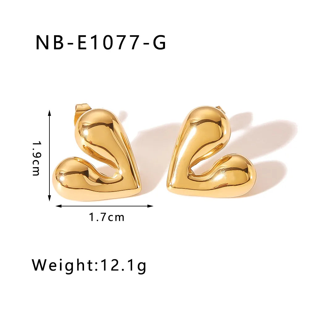 1 Pair IG Style Modern Style C Shape Geometric Heart Shape Plating 304 Stainless Steel 18K Gold Plated Ear Studs