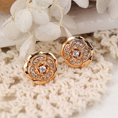 1 Pair IG Style Modern Style Classic Style Flower Inlay Brass Zircon Ear Studs