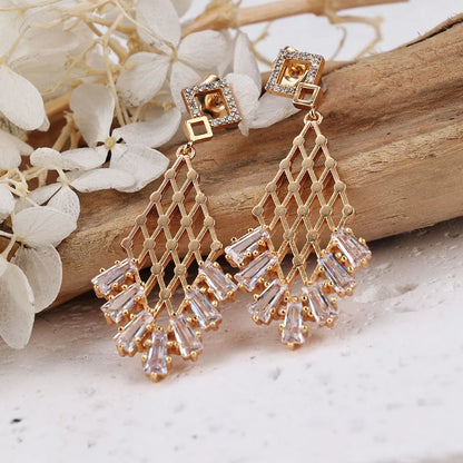 1 Pair IG Style Modern Style Classic Style Geometric Rhombus Inlay Brass Zircon Drop Earrings