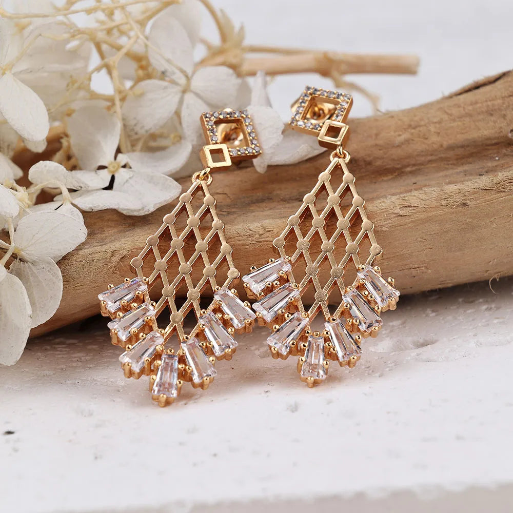 1 Pair IG Style Modern Style Classic Style Geometric Rhombus Inlay Brass Zircon Drop Earrings