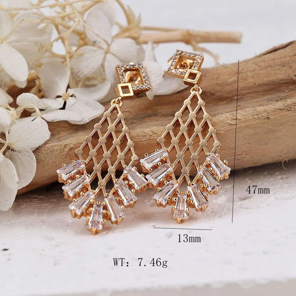 1 Pair IG Style Modern Style Classic Style Geometric Rhombus Inlay Brass Zircon Drop Earrings