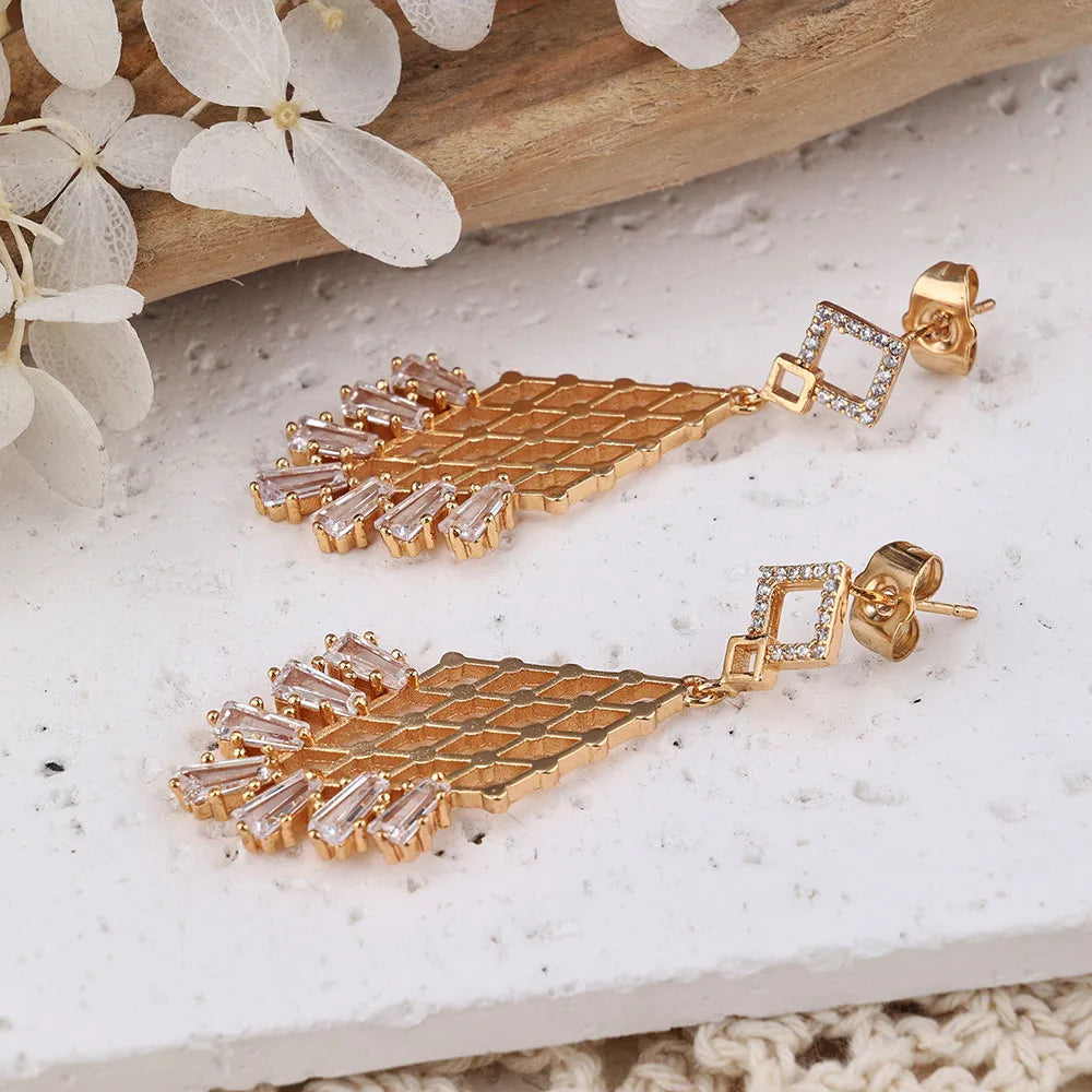 1 Pair IG Style Modern Style Classic Style Geometric Rhombus Inlay Brass Zircon Drop Earrings