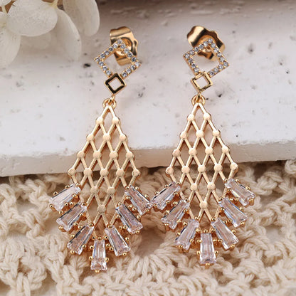 1 Pair IG Style Modern Style Classic Style Geometric Rhombus Inlay Brass Zircon Drop Earrings