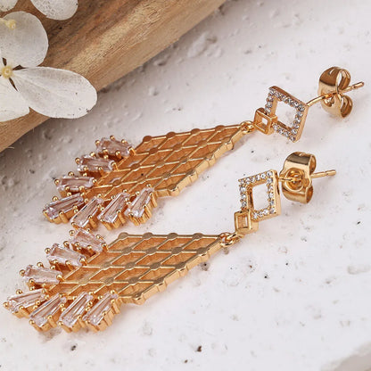 1 Pair IG Style Modern Style Classic Style Geometric Rhombus Inlay Brass Zircon Drop Earrings