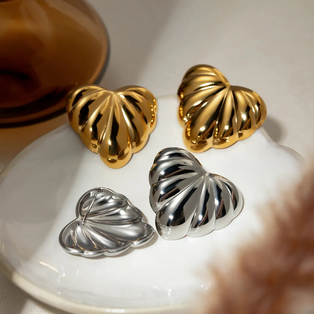 1 Pair IG Style Modern Style Classic Style Heart Shape Plating 304 Stainless Steel 18K Gold Plated Ear Studs