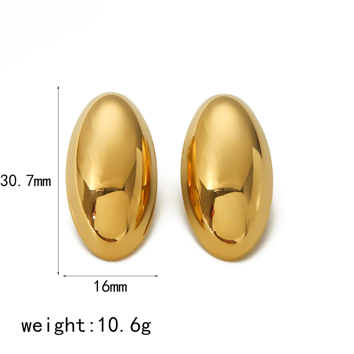 1 Pair IG Style Modern Style Classic Style Oval Polishing Plating 304 Stainless Steel 18K Gold Plated Ear Studs