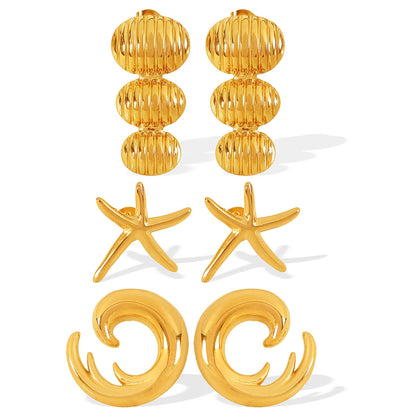 1 Pair IG Style Modern Style Classic Style Starfish Shell Polishing Plating 304 Stainless Steel 18K Gold Plated Ear Studs