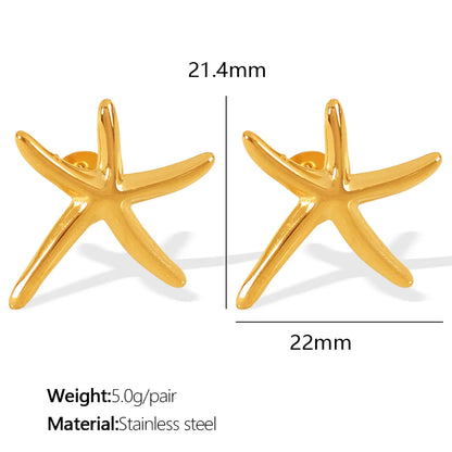 1 Pair IG Style Modern Style Classic Style Starfish Shell Polishing Plating 304 Stainless Steel 18K Gold Plated Ear Studs