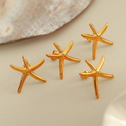 1 Pair IG Style Modern Style Classic Style Starfish Shell Polishing Plating 304 Stainless Steel 18K Gold Plated Ear Studs