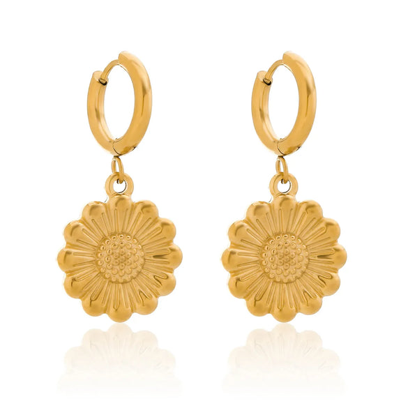 1 Pair IG Style Modern Style Classic Style Sunflower 304 Stainless Steel 18K Gold Plated Drop Earrings