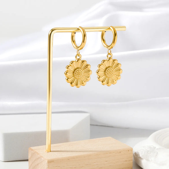 1 Pair IG Style Modern Style Classic Style Sunflower 304 Stainless Steel 18K Gold Plated Drop Earrings