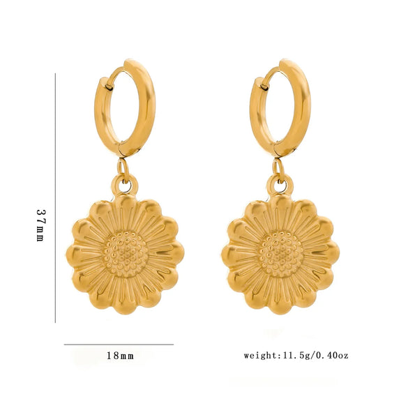 1 Pair IG Style Modern Style Classic Style Sunflower 304 Stainless Steel 18K Gold Plated Drop Earrings