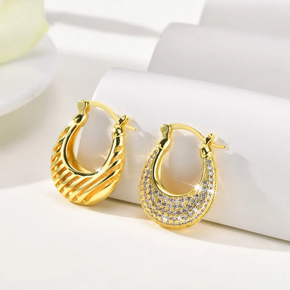 1 Pair IG Style Modern Style Classic Style U Shape Inlay Copper Zircon 18K Gold Plated Drop Earrings