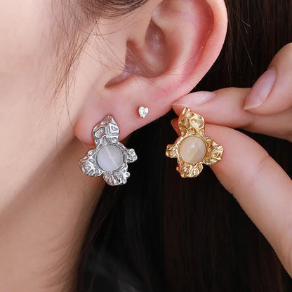 1 Pair IG Style Modern Style Geometric Flower Plating Inlay 304 Stainless Steel Artificial Gemstones 14K Gold Plated Ear Studs