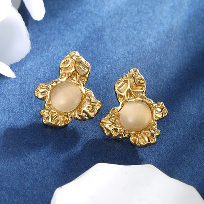 1 Pair IG Style Modern Style Geometric Flower Plating Inlay 304 Stainless Steel Artificial Gemstones 14K Gold Plated Ear Studs