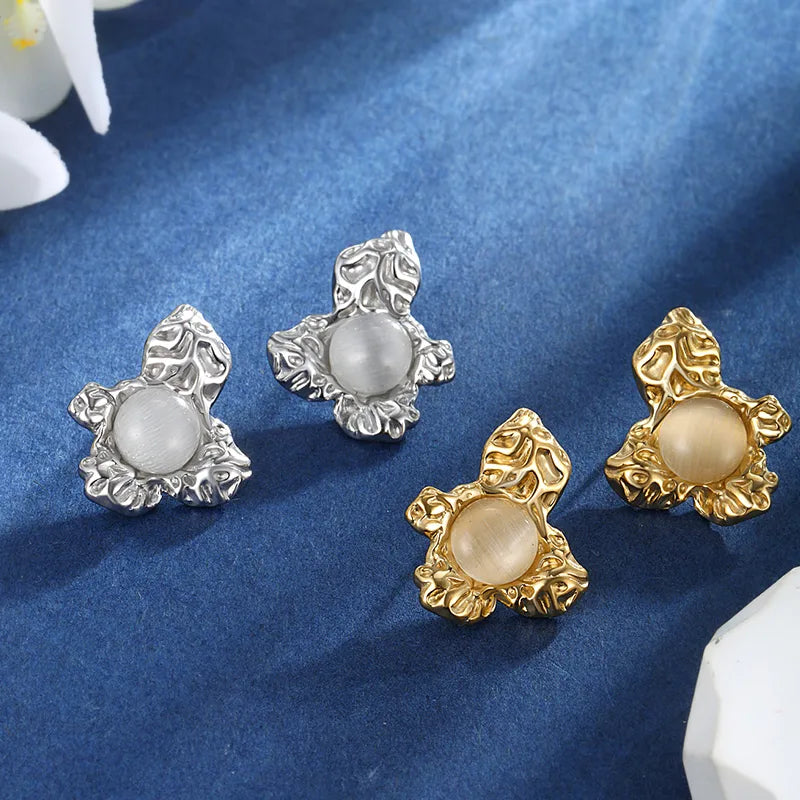 1 Pair IG Style Modern Style Geometric Flower Plating Inlay 304 Stainless Steel Artificial Gemstones 14K Gold Plated Ear Studs