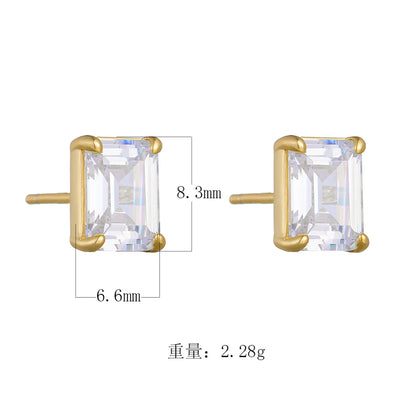 1 Pair Ig Style Modern Style Geometric Square Plating Inlay Sterling Silver Zircon 14k Gold Plated Rhodium Plated Ear Studs