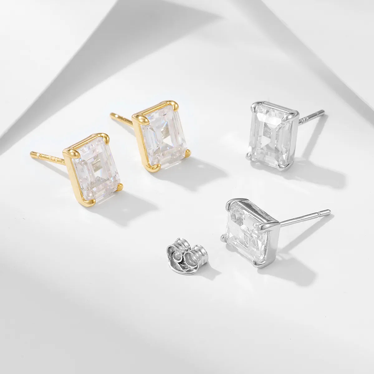 1 Pair Ig Style Modern Style Geometric Square Plating Inlay Sterling Silver Zircon 14k Gold Plated Rhodium Plated Ear Studs