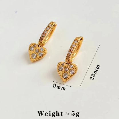 1 Pair IG Style Modern Style Heart Shape Plating Inlay 304 Stainless Steel Zircon 16K Gold Plated White Gold Plated Gold Plated Drop Earrings