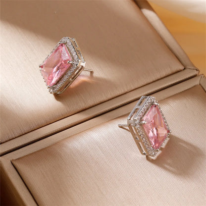 1 Pair IG Style Modern Style Korean Style Square Inlay Copper Zircon Rhodium Plated Ear Studs