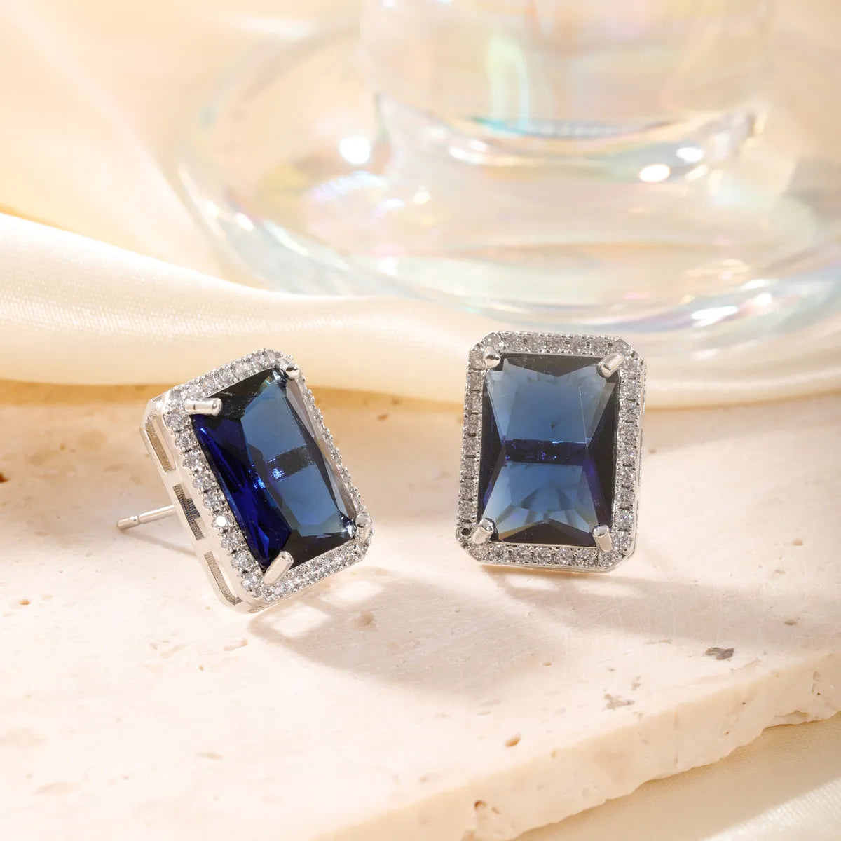 1 Pair IG Style Modern Style Korean Style Square Inlay Copper Zircon Rhodium Plated Ear Studs