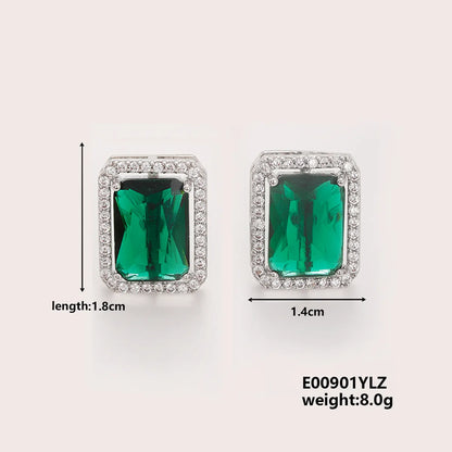 1 Pair IG Style Modern Style Korean Style Square Inlay Copper Zircon Rhodium Plated Ear Studs