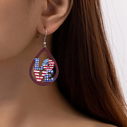 1 Pair IG Style Modern Style Letter Water Droplets American Flag Wood Drop Earrings