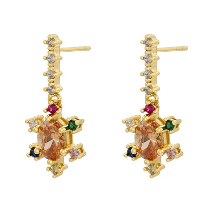 1 Pair IG Style Modern Style Round Petal Plating Inlay Copper Zircon 18K Gold Plated Ear Studs