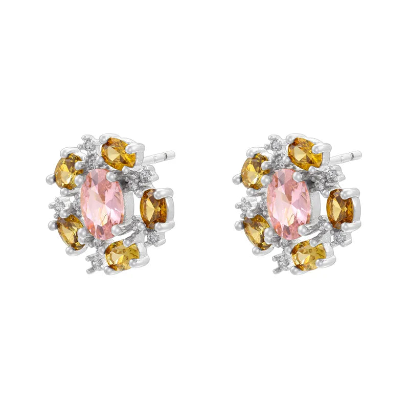 1 Pair IG Style Modern Style Round Petal Plating Inlay Copper Zircon 18K Gold Plated Ear Studs