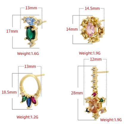 1 Pair IG Style Modern Style Round Petal Plating Inlay Copper Zircon 18K Gold Plated Ear Studs