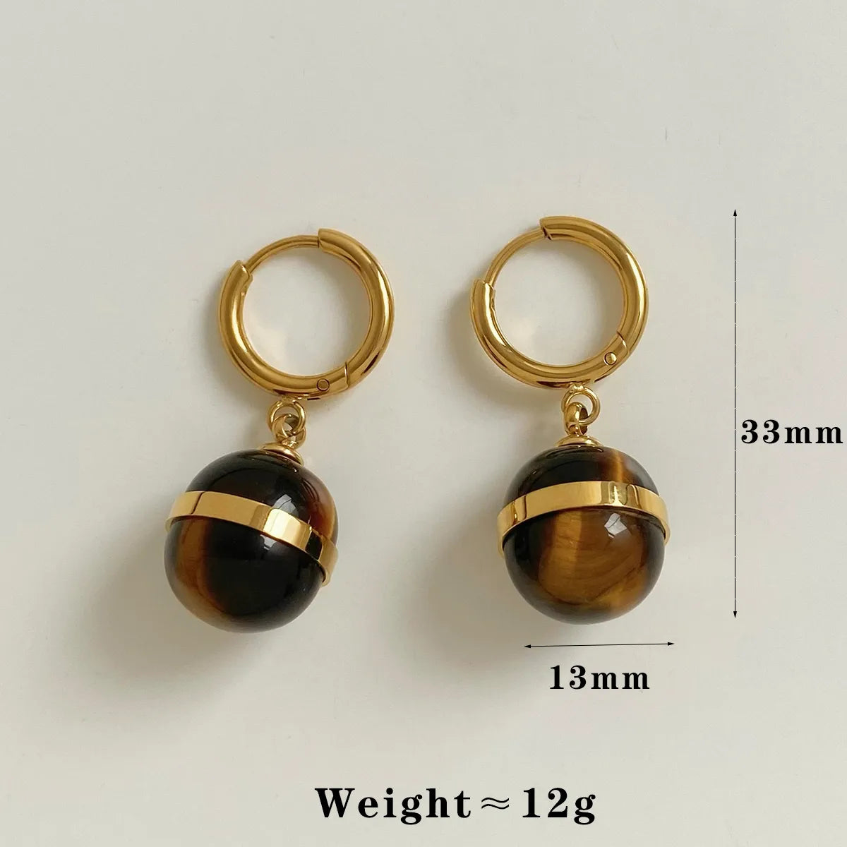 1 Pair IG Style Modern Style Round Plating Inlay 304 Stainless Steel Tiger Eye 16K Gold Plated White Gold Plated Gold Plated Drop Earrings