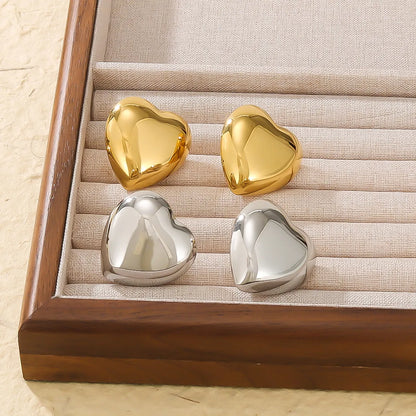 1 Pair IG Style Modern Style Simple Style Heart Shape Stainless Steel 18K Gold Plated Ear Studs