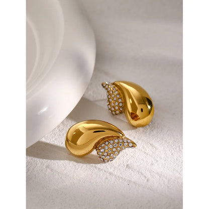 1 Pair IG Style Modern Style Water Droplets Inlay 316 Stainless Steel  Rhinestones 18K Gold Plated Ear Studs