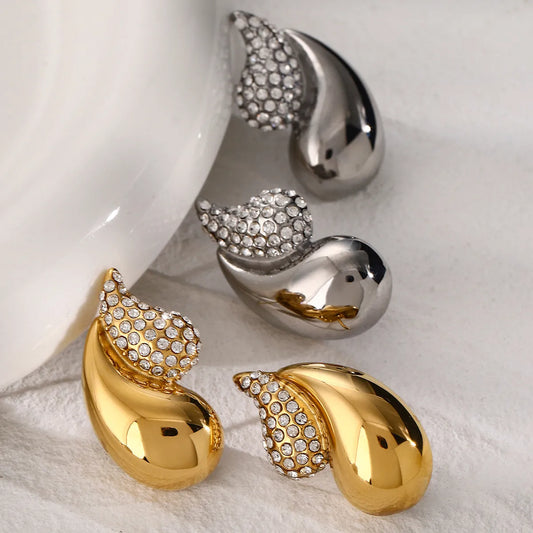 1 Pair IG Style Modern Style Water Droplets Inlay 316 Stainless Steel  Rhinestones 18K Gold Plated Ear Studs