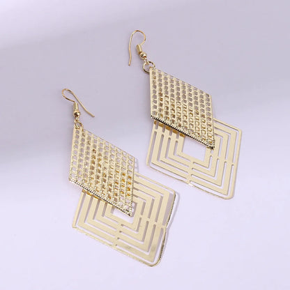 1 Pair IG Style Nordic Style Exaggerated Rhombus Metal Gold Plated Drop Earrings