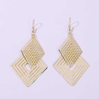 1 Pair IG Style Nordic Style Exaggerated Rhombus Metal Gold Plated Drop Earrings