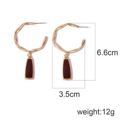 1 Pair IG Style Nordic Style French Style Geometric Enamel Metal Gold Plated Drop Earrings