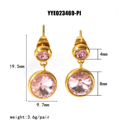 1 Pair IG Style Nordic Style Round Inlay Stainless Steel Rhinestones 18K Gold Plated Drop Earrings