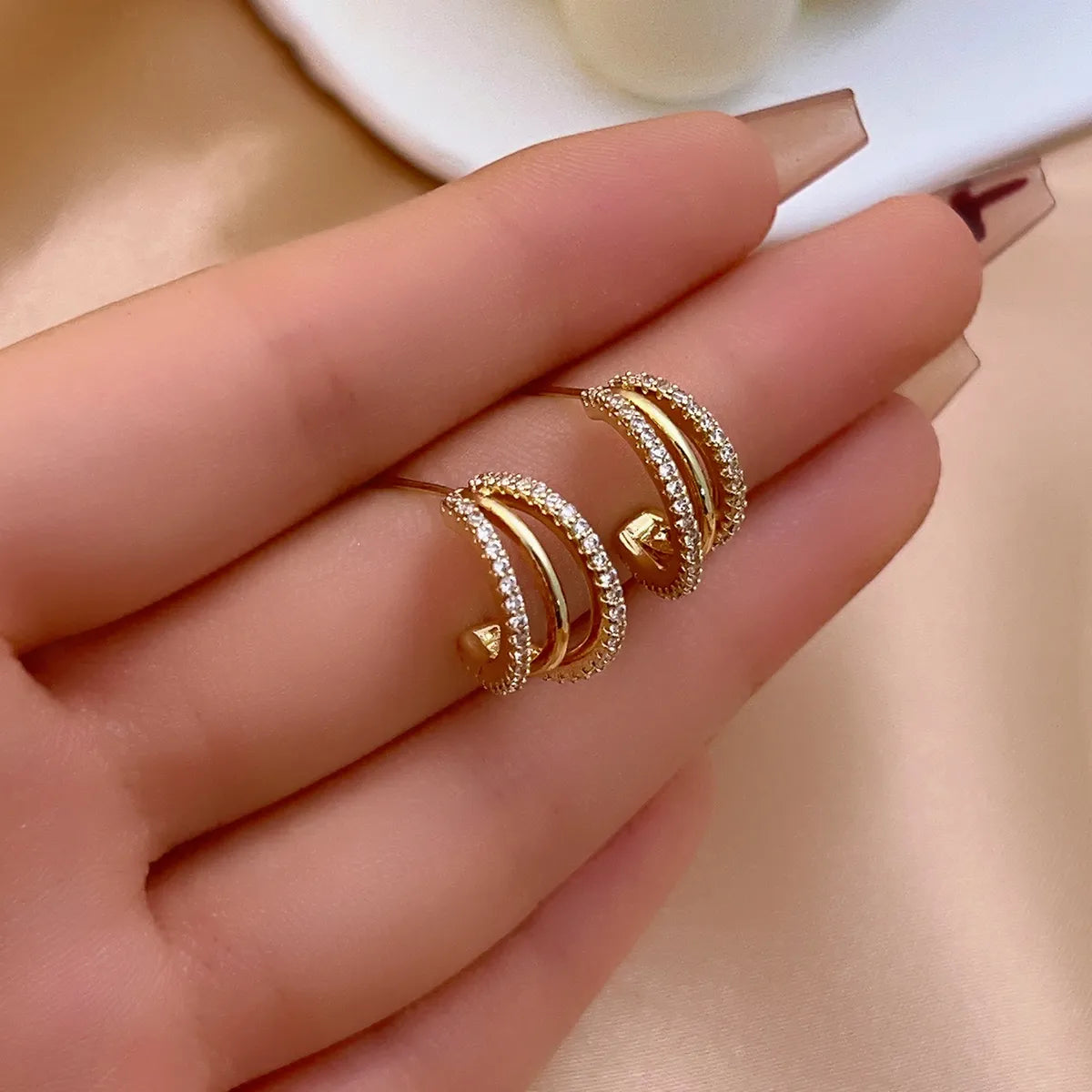 1 Pair Ig Style Original Design Simple Style C Shape Semicircle Plating Inlay Copper Zircon Gold Plated Ear Studs